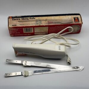 Black & Decker Electric Slicing Knife EK15D Vintage White Power‎ Handle 2 Blades